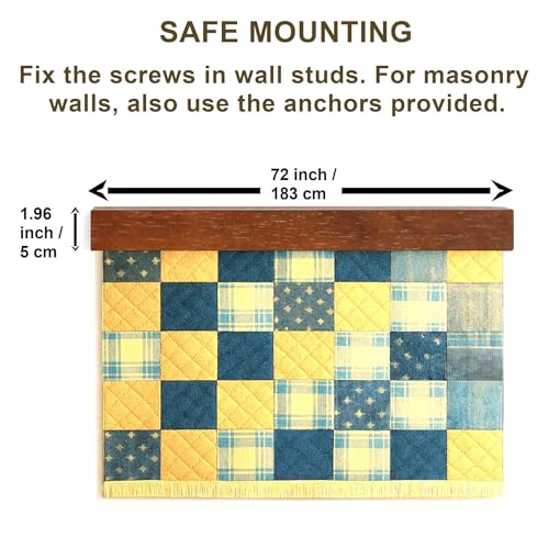 Image of DACRI HOME 72-Inch Quilt Hanger for Wall Display, Solid Teak Quilt Rack
