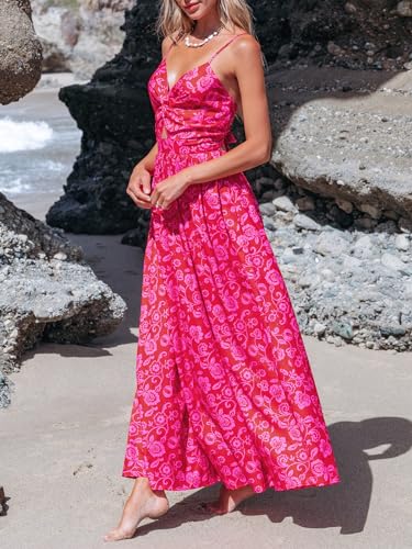 Image of CUPSHE Women's Maxi Dress Floral Print Twisted V Neck Sleeveless Long Dress Summer Casual Dress