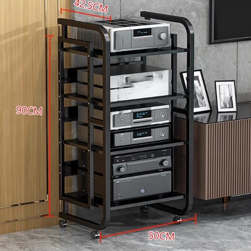 Image of AV Media Stand - Audio Cabinet & Stereo Rack with Wheels, Open Storage for Home, Office, Theater & Recording Room(White,50 * 42.5 * 90cm)