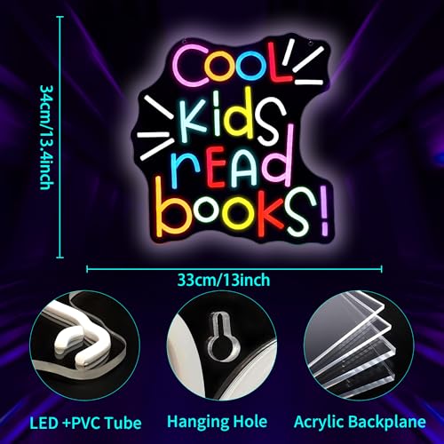 Image of Neon Sign, JGHTURIE Read Books Neon Signs for Wall Decor, Led Lights Signs for Classroom Office Library Bookshop Study Room Decor, USB Powered
