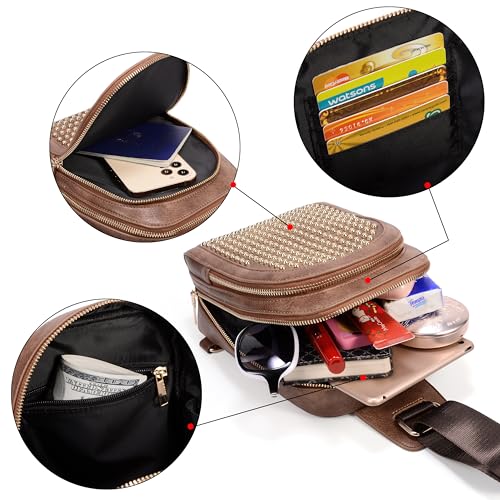 UTO Cross Body Bag for Women Rivet Studded Trendy Purse Chest Belt Sling Bag with Adjustable Shoulder Straps4
