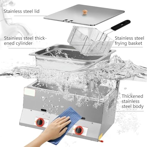 AFLEPCBRQ 22L Fritteuse Gas-Frittenmaschine Lebensmittelechter Edelstahl Elektronische Impulszündung rutschfest Energiesparend Leicht zu reinigen – Bild 6