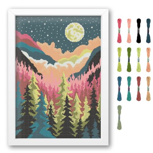 Image of FREEBLOSS 11CT Scenery Cross Stitch Kits for Adults Stamped Cross Stitch Wall Hanging Kit Embroidery Kit Cross Stitch Starter Kit with English Instructions, Cotton Embroidery Fabric