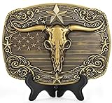 Superkred Western Cowboy Belt Buckle - Texas Longhorn Belt Buckle for Men & Women |American Flag Belts Buckle Accessory for Cowgirl, Men's Novelty Belt Buckles (Bronze)