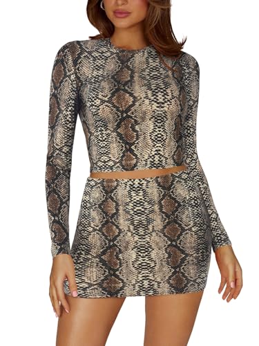 Women's Two Piece Skirt Sets - Long Sleeve Crop Tops and High Waisted Mini Y2K Bodycon Pencil Skorts Skirts with Shorts3