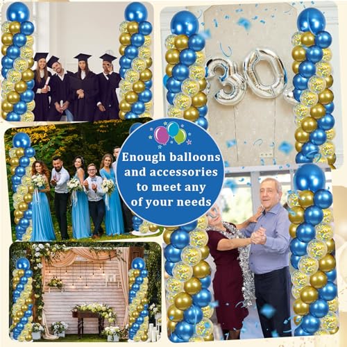 Image of 2 Sets Navy Blue and Gold Balloon Column Stand Kit with 100 Balloons Adjustable Balloon Tower Stand with Bases for Floor Navy Blue Gold Balloon Column Kit for Graduations Summer Birthday Party Decor