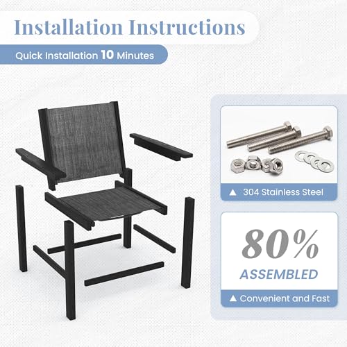 Image of Amopatio Outdoor HDPE Dining Chairs Set of 6 All-Weather Patio Chairs with Textilene Backrest Heavy Duty for Porch Backyard Deck Lawn Garden, Black