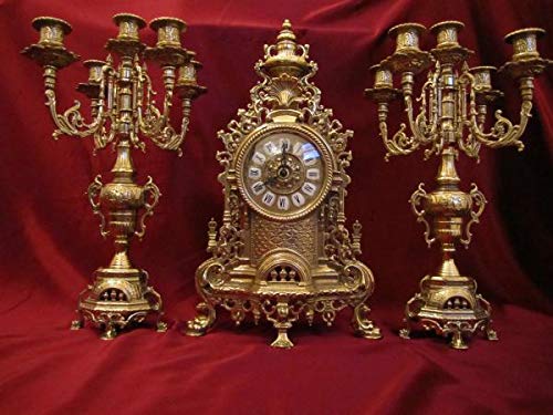 Set: orologio da camino + 2 candelabri a cinque bracci