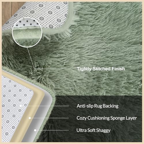 8x10 Area Rugs for Living Room, Green Large Fluffy Rugs for Bedroom, Soft Carpet Shag Kids Room Rug, Non-Slip Fuzzy Rugs Indoor (8ft x 10ft, Green)
