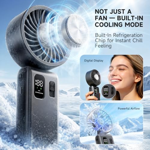 Image of 3-in-1 Portable Handheld Fan, personal fans portable rechargeable,6000mAh High-Speed Turbo Handheld Fan,100 Speeds Stepless Adjustment Mini Personal Desk Fan for Travel, Camping, Outdoor, Black