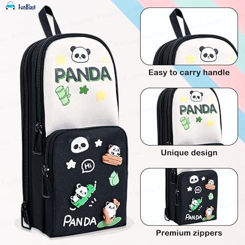 Image of FunBlast Pencil Pouch for Kids, Girls - Panda Large Capacity Multipurpose Stationery Zipper Pouch for Kids & Adults, Kawaii Aesthetic Pencil Case Organizer, Cute School Supply Bag