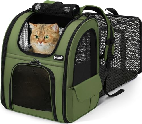 Pecute 犬 リュック 猫 キャリー リュック 拡張可能 2WAY 猫キャリーバッグ 猫 小中型犬用 バッグ 通気性 折り畳み 旅行 通院 防災 避難用 ペットキャリー グリーン
