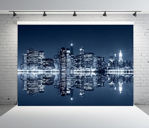 Telón BELECO 7x5ft Manhattan Ciudad Noche Fondo Fotográfico miniatura 2