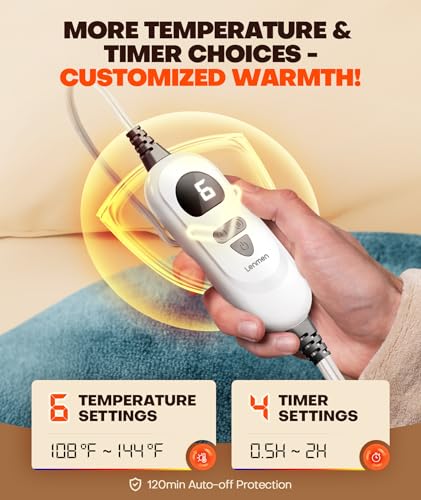 Image of Lenmen Graphene-Infused 1Min Fast Heating Pad, Deeper Pain Relief Weighted Heating Pads for neck and shoulders and back, Heated Wrap with 6 Heat Options 4 Auto Timer, Gifts for Men Women Mom Christmas