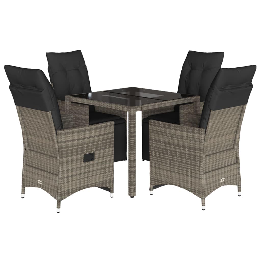 Set da 5 pezzi da giardino in polyrattan grigio con cuscini