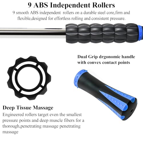 Image of Muscle Roller Deep Tissue Massage Stick Cellulite Roller Fascia Blaster Lymphatic Drainage Massager for Muscle Soreness Tightness Physical Therapy(Blue Black)