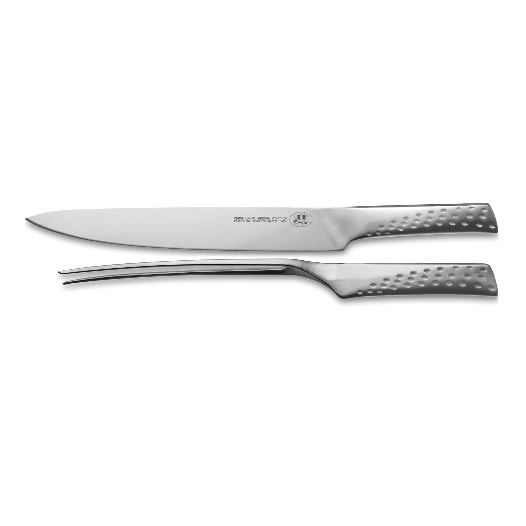 Weber Ensemble de couteaux à découper Deluxe, comprenant un couteau à découper (lame 24cm) et une fourchette, en acier inoxydable, monobloc, poignées ergonomiques - Argent (17074)