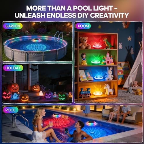 Image of Solar Floating Pool Lights, 6.5in 3200mAh RGB Up and Down Color Changing