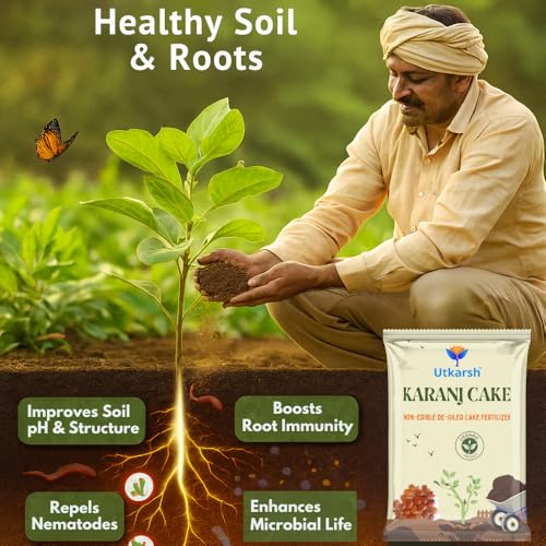 Image of Utkarsh Karanj Cake | Pongamia Cake Khali | Organic Fertilizers Manure for Gardening, All Types of Plants, Flowers, Vegetables & Lawn- (1.8 Kg; Pack of 2 of 900 gm)