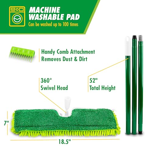 Libman 18" 2-Sided Microfiber Dust Mop, Double Sided Dry Wet Mops for Floor Cleaning, Hardwood, Laminate, Tile Cleaner, 360 Degree Swivel Head, 49” Long Handle - Image 5