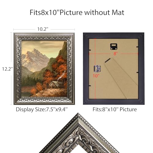 Image of 8x10 Vintage Picture Frames, Antique Picture Frames,Ornate Frames for Wall Decor,4 Pack,Silver