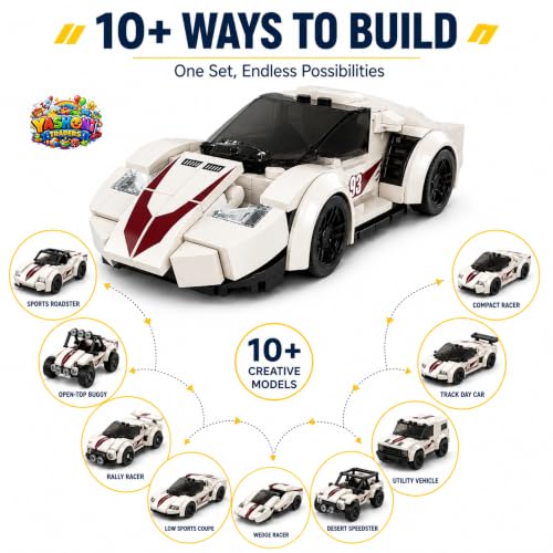 Image of Yashoni Automotive Building Blocks Toy Set for Kids | 10+ Construction Models in one Set| Aircraft, Excavator, Car Model Building Kit | Educational STEM Toy | Ages 6+ (Flowing Roadster)