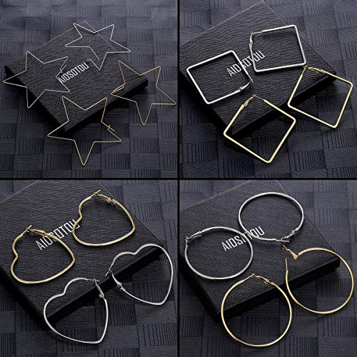 AIDSOTOU 10 Pairs Big Hoop Earrings Set for Women Gold Plated Rose Gold Plated Silver Stainless Steel Hoop Earrings Fashion Large Earrings for Sensitive Ears2