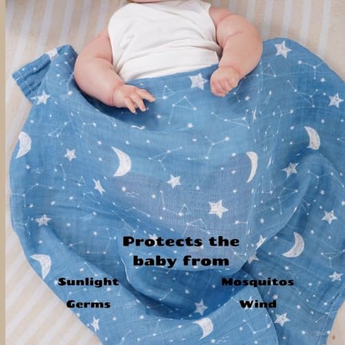 Image of Muslin Swaddle for Baby, 3 Pack, Floral and Solid Patterns (Blue)