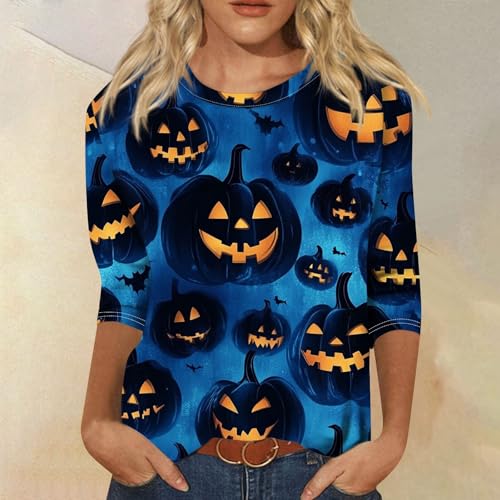 Cute Funny Halloween Shirts for Women Plus Size 3/4 Length Long Sleeve Womens Tops Witch Gothic Renaissance Shirt