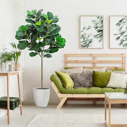 GlowSol 5.2 Ft Artificial Fiddle Leaf Fig Tree, Faux Ficus Lyrata Plant with 62 Fiddle Leaves, Tall Fake Plants Large Floor Plant with Pot for Indoor Living Room House Office Decor Housewarming Gift
