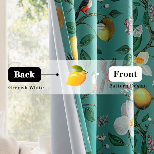 Image of MYSKY HOME Floral Blackout Curtains 84 inch Long for Living Room Vintage Mid Century Style Lemon Hummingbird Patterned Room Darkening Privacy Drapes Grommet Living Dining Room, 2 Pcs, 52 inchW, Deep Green