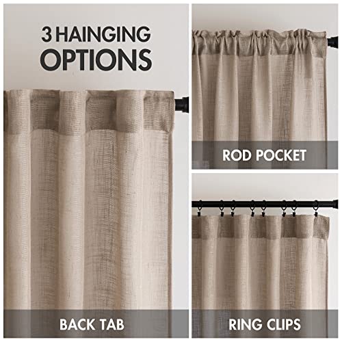 MIULEE Taupe Short Linen Curtains 45 Inch Length 2 Panels for Kitchen Bedroom Bathroom, Soft Thick Linen Textured Basement Window Drapes Semi Sheer Light Filtering Back Tab Burlap Look Decor