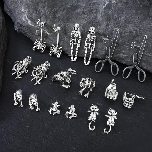 9 Pairs Gothic Skeleton Octopus Frog Unique Earrings for Women Men Vintage Dangle Earrings Scary Funny Statement Costumes Jewelry Human Skull Funny Jewelry2
