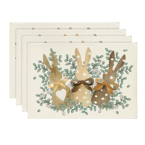 Artoid Mode Eucalyptus Dots Bunny Rabbit Happy Easter Placemats Set Of 4, 12X18 Inch Seasonal Spring Table Mats For Party Kitchen Dining Decoration #TOP20
