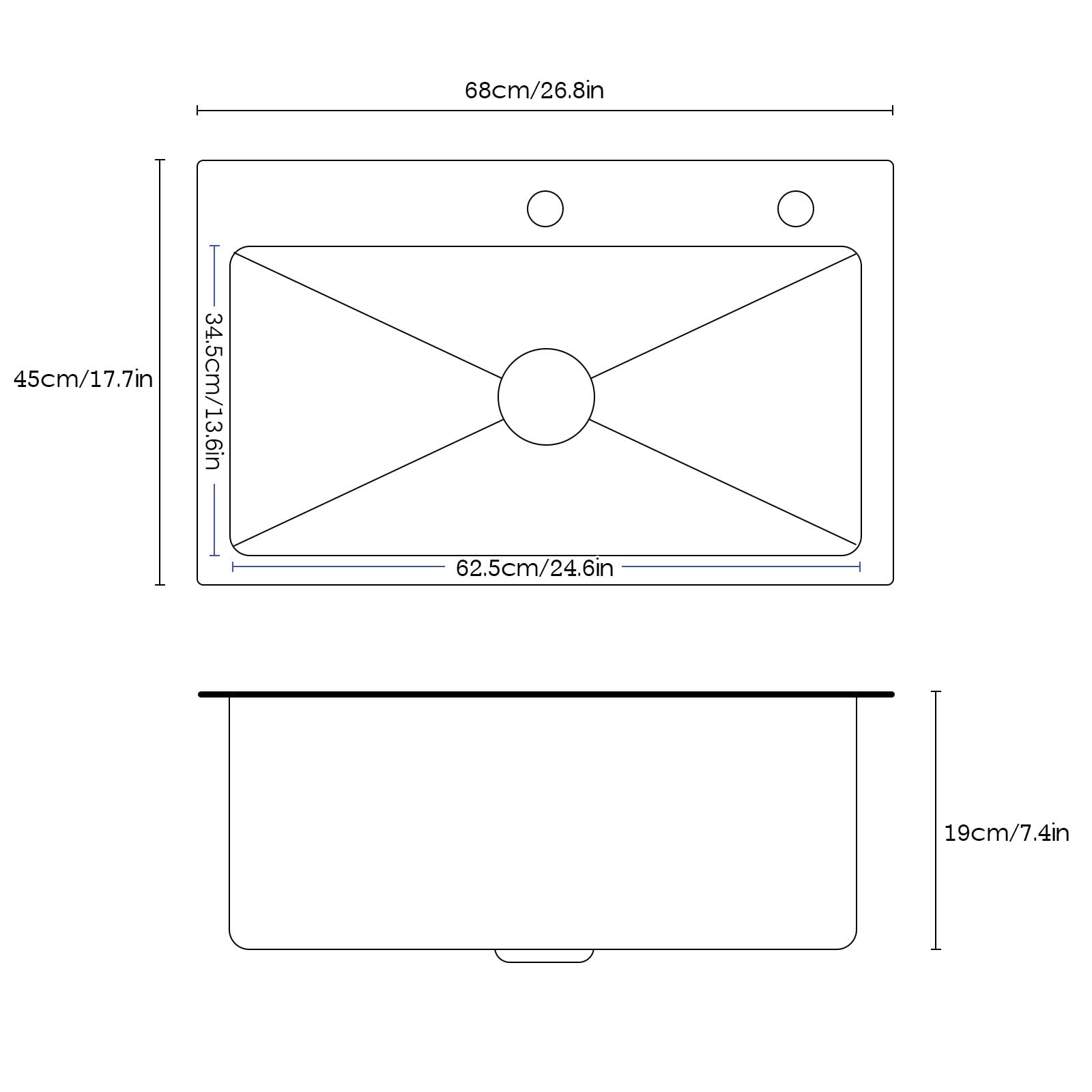 inless zlewozmywak stalowy 68 x 45 cm – ello Cucina Vasca Sottopiano z kranem, dozownikiem mydła i zestawem odpływowym, odporny na zarysowania, cichy i łatwy do czyszczenia, profesjonalny zlew