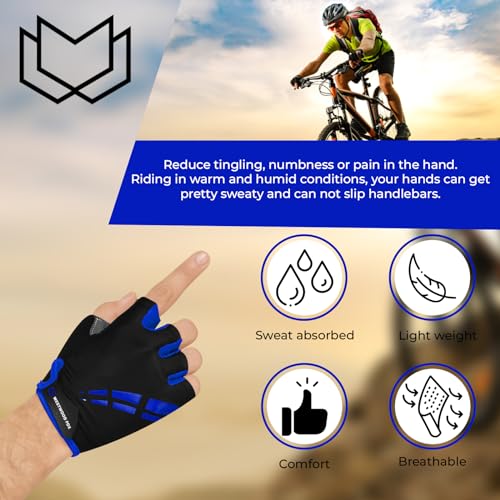 WESTWOOD FOX Guantes de ciclismo para hombres y mujeres, medio dedo, unisex, acolchados de gel, antideslizantes, guantes de bicicleta de montaña, transpirables, absorción de impactos, agarre de palma,