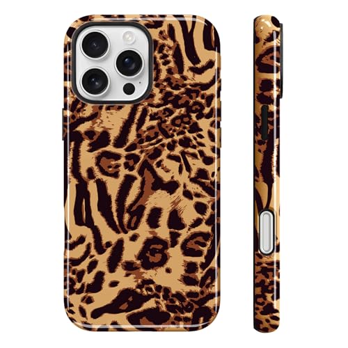 Image of Magnetic for iPhone 16 Pro Case for Women Men, Brown Leopard | Cute Cheetah Pattern Design [Compatible with MagSafe] 2-Layer Hybrid Shockproof Glossy Protective Cover