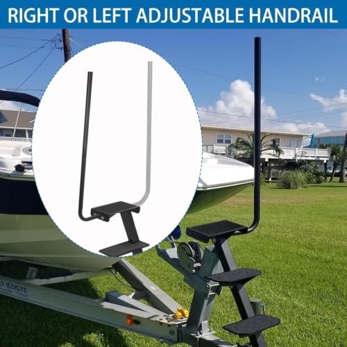 Image of Boat Trailer Step, 3 Steps Ladder for Trailer Tongue with Handrail | Heavy Duty Steel, Widended Steps, Anti-Slip, Triangle Supports, Left or Right Adjustable Handrail, 450lbs Capacity