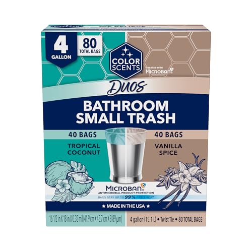 Color Scents Small Trash Bags - 4 Gallon, 80 Total Bags (2 Rolls of 40 Count), Twist Tie – Duos (2...