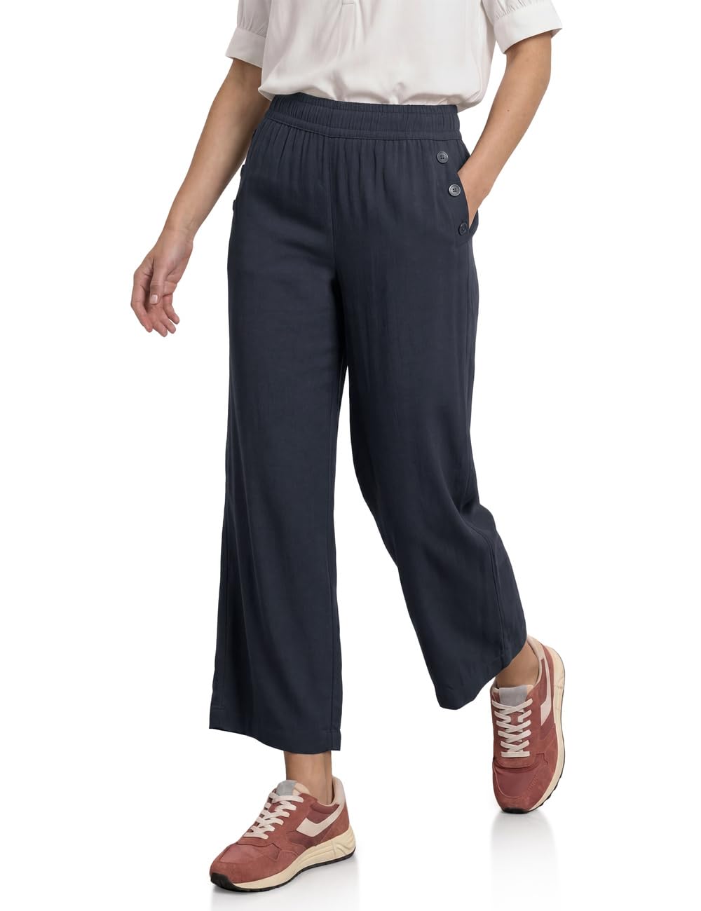 Street One Women's High Waist Wide Leg Trousers in Loose Fit 3818387, Shadowed Navy, 44W x 26L