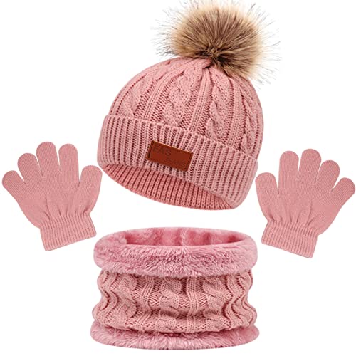 Conjunto de Bufanda y Gorro Guantes 3 Piezas para Niños de 1 a 5 Años, Invierno Lindo Guantes...