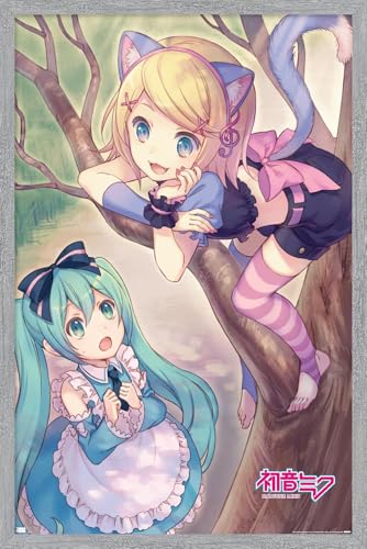 Trends International Hatsune Miku - Hatsune and Kagamine Wall Poster, 22.4L x 14.7W, Gray Framed Version
