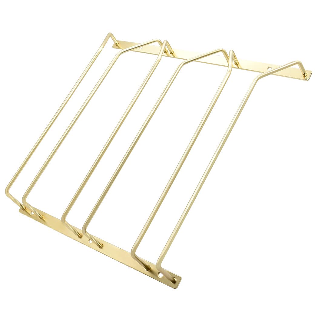 zoohot 30.5cm Wine Glass Rack - Under Cabinet Stemware Wine Glass Holder Glasses Storage Hanger Metal Organizer for Bar Kitchen, Gold Finish (3 Rows, 1 Pack)