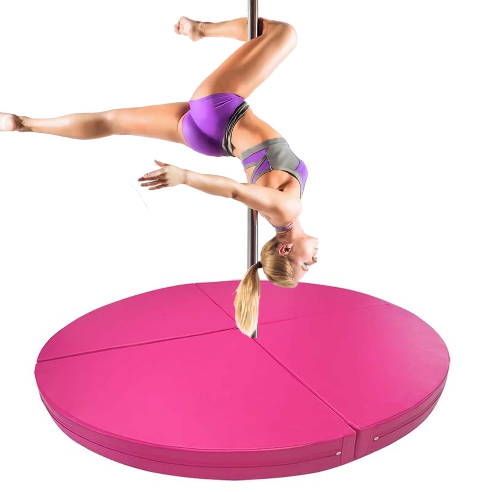 WJFTODAY Round Folding Crash Mat for Pole Dancing - 1"/2"/4" Thick Foam Safety Pad, Non-Slip PU Leather for Gymnastics, Fitness, Aerial Yoga - Pink 200cm x 3cm (78.7"x1.2")