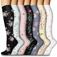 7 Pairs Graduated Compression Socks Women and Men Circulation, Compression Stockings for Support Running Nurse Travel (Flower, S/M)