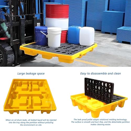 Bac de rétention Robuste avec Drain, bac modulaire de rétention pour fûts d'huile et de Produits Chimiques, Plateforme de Stockage en polyéthylène verrouillable empêchant Les déversements, d
