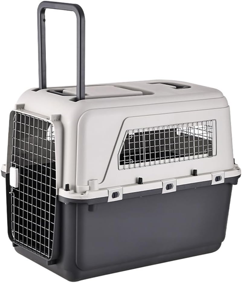 Travel Dog Crate Pet Box Length 33in/Width 21.6in/Height 25.2in Dogs Kennel with Handle & Metal Door Plastic Dog Carrier for Indoor Outdoor Puppies Kittens
