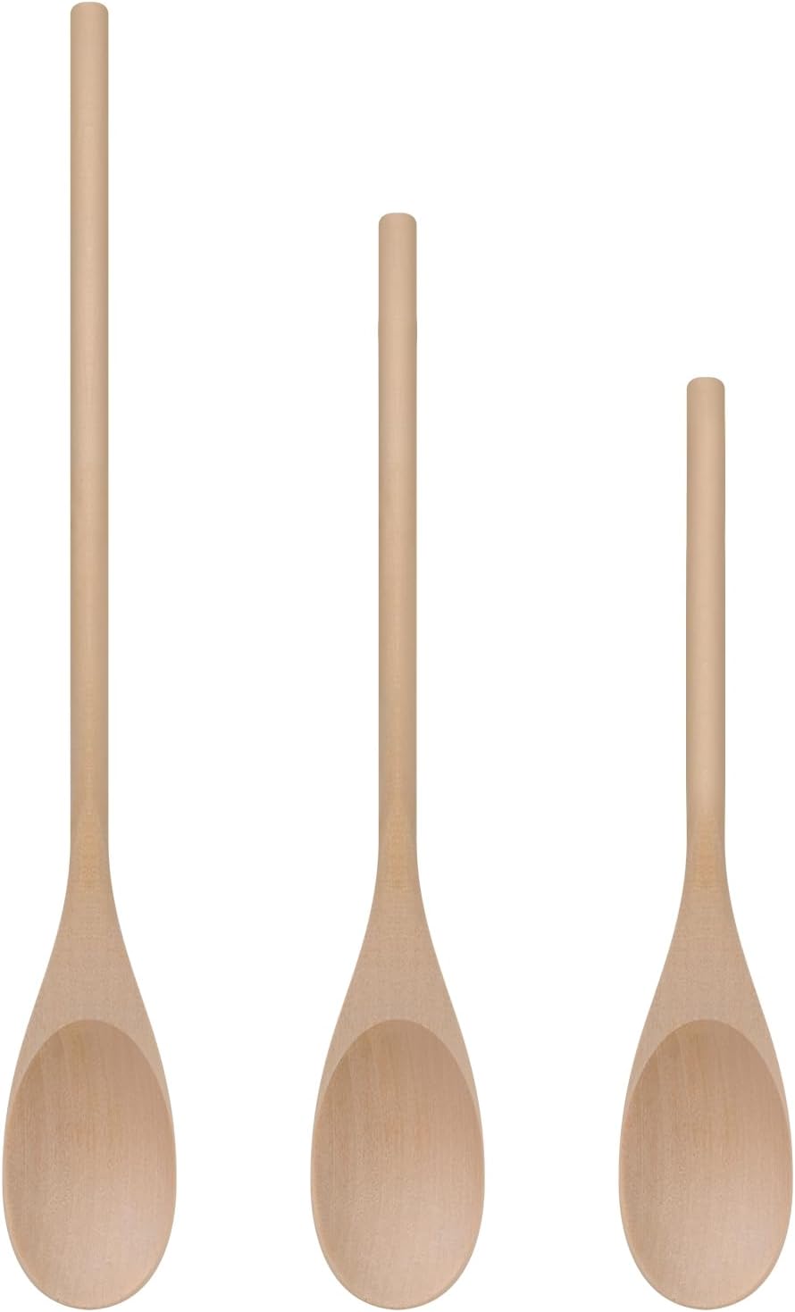 LorisArm 3PC Wooden Spoon for Cooking, Long handle 12" 10" 8" Wood Serving Spoons Set for Mixing Stirring Tasting, Maple Wood Nonstick Kitchen Utensils.