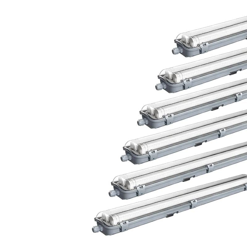 Kit de regleta LED IP65 + 2 tubos de neón LED 120 cm T8 18 W – Pack de 6 / blanco frío 6000 K – 8000 K