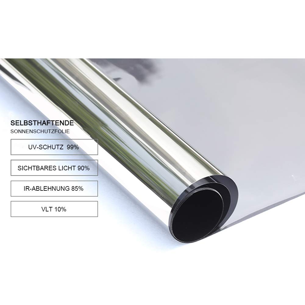Modrad - Lámina de Espejo autoadhesiva para Ventana y Oficina (protección Solar, protección Visual, protección contra Rayos UV), Color Plateado, 60x400 cm